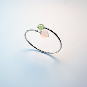 Rose Quartz and Prehnite sterling silver bracelet – handmade UK jewellery for love and harmony.