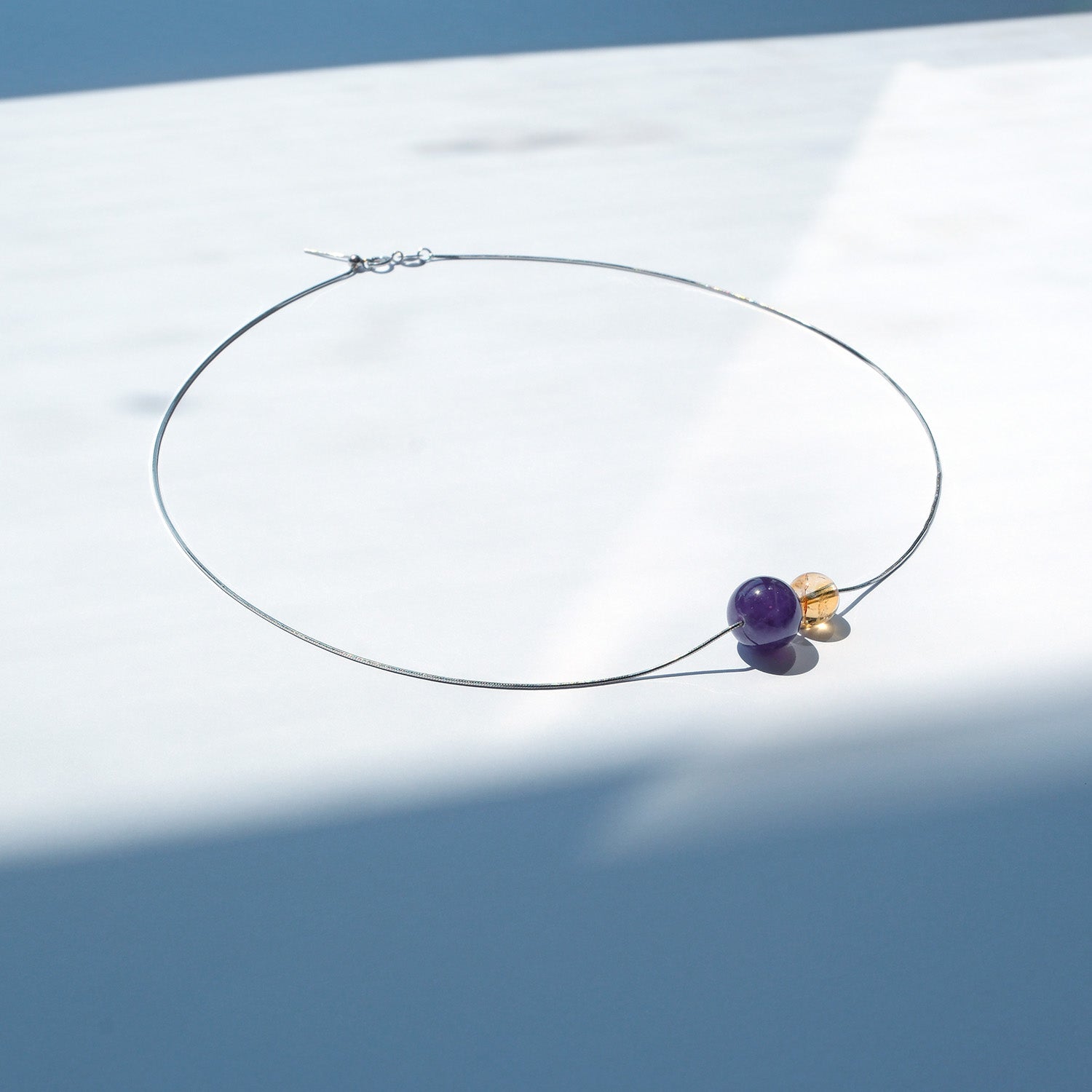 Amethyst and Citrine sterling silver necklace – spiritual growth and abundance jewellery, handmade in the UK.