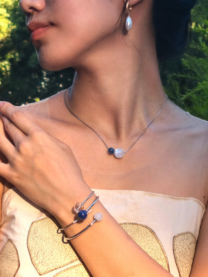 Handmade UK necklace for intuitive clarity – moonstone and kyanite crystal pairing for expression and insight.