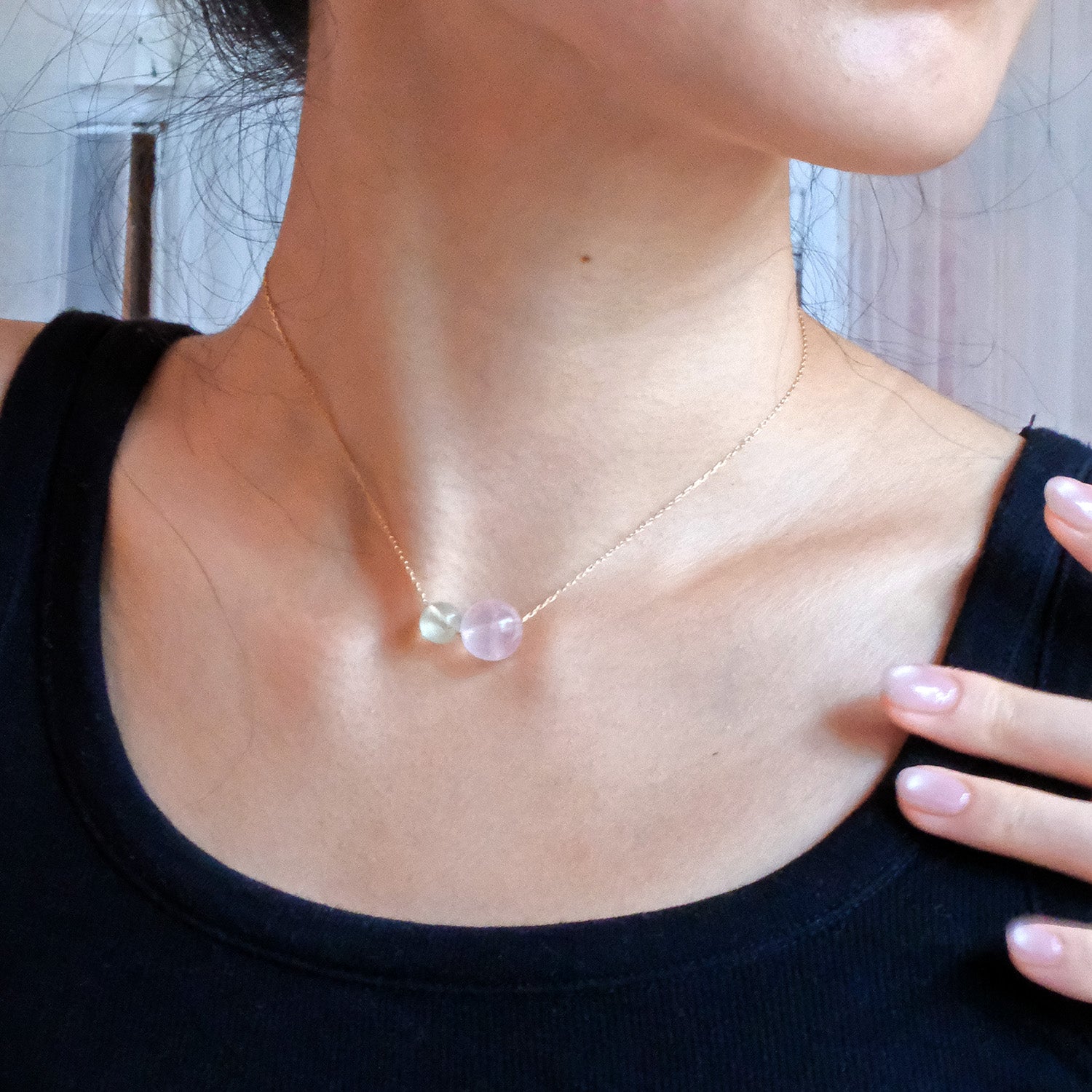 Pink and green gemstone necklace from the Double Star Collection – perfect romantic gift for anniversaries or Christmas.