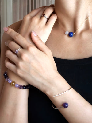 Lapis Lazuli + Moonstone Necklace, amethyst silver bracelet for wisdom, lavender amethyst ring, garnet ring, amethyst bracelet. wisdom and success jewellery set for holiday season.UK handmade Double Star necklace – perfect gift for birthdays, spiritual journeys, and special occasions