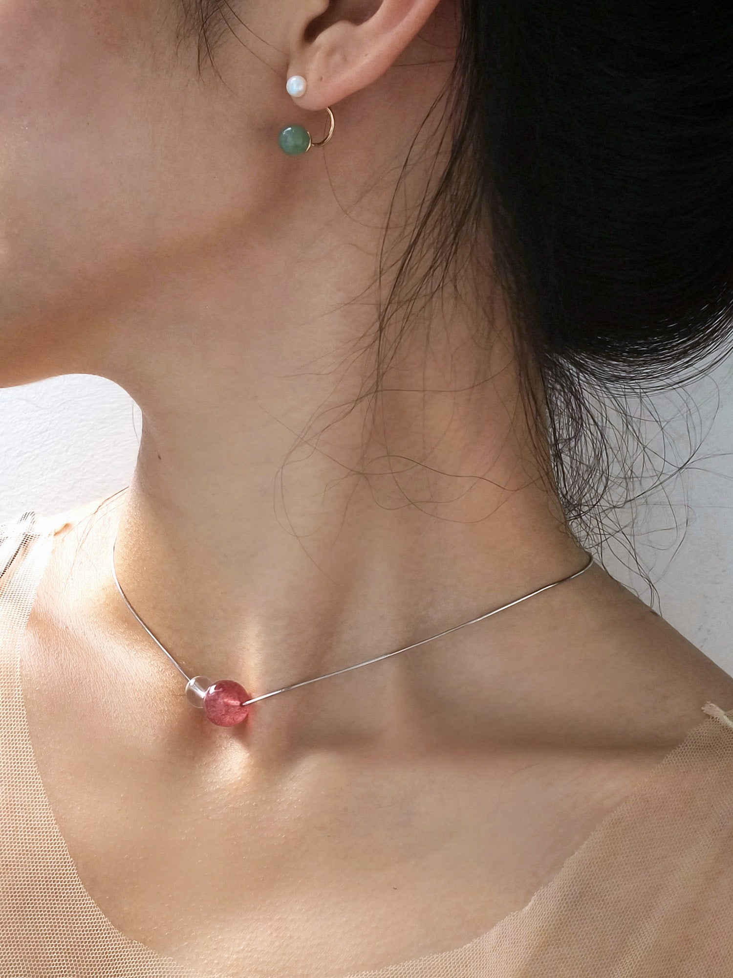 Pink and clear gemstone necklace from Double Star Collection – romantic gift for Valentine’s Day or Christmas.