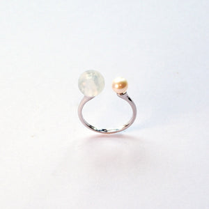 Pearl and Clear Quartz sterling silver ring – UK handmade jewellery for clarity and energy.