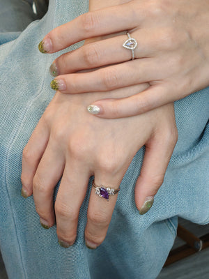 wearing amethyst ring and moonstone ring for elegant look