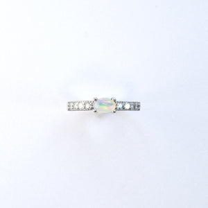 Natural opal gemstone ring in copper band, affordable iridescent jewellery for daily wear