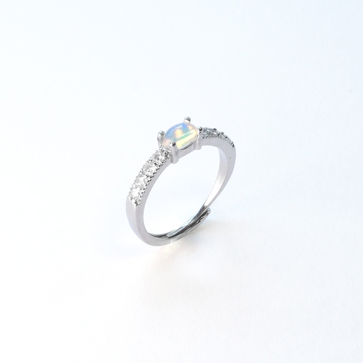 Opal everyday gem ring with rainbow flashes, crystal of inspiration and wonder, October birthstone gift