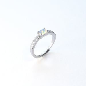 Opal everyday gem ring with rainbow flashes, crystal of inspiration and wonder, October birthstone gift