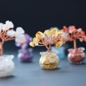 Decorative crystal trees in small glass jars , citrine