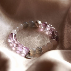 Full Moon bracelet with moonstone and amethyst, crystal jewellery for harmony and wholeness
