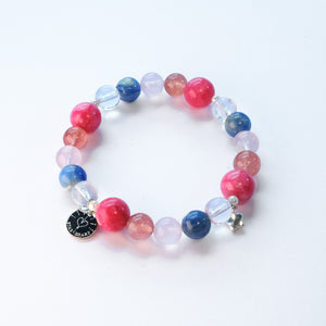 Spiral Galaxy M109 natural kyanite and rose quartz bracelet for balance, creativity, and healing