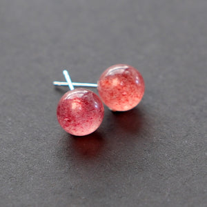 Close-up of Strawberry Quartz Sterling Silver Earrings