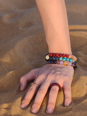 man wearing natural crystal bracelets for wisdom and courage