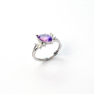 Leaf-shaped amethyst sterling silver ring symbolising spiritual growth in meditation