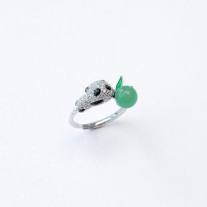 Green Apple Panda Ring – Aventurine gemstone panda jewellery, handmade UK