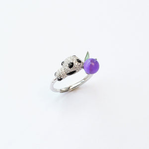 Grape Panda Ring – Amethyst gemstone panda silver ring, spiritual jewellery UK