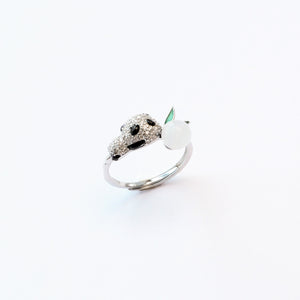 Coconut Panda Ring – White Agate panda silver jewellery ring, natural crystal talisman
