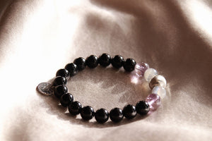 Labradorite and amethyst Waning Crescent moon phase bracelet, handcrafted gemstone piece