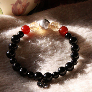 Waxing Crescent bracelet with citrine, carnelian and obsidian, crystal jewellery for confidence and action