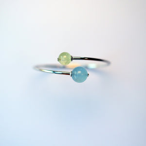 Aquamarine and Prehnite sterling silver bracelet – handmade UK calming crystal jewellery.