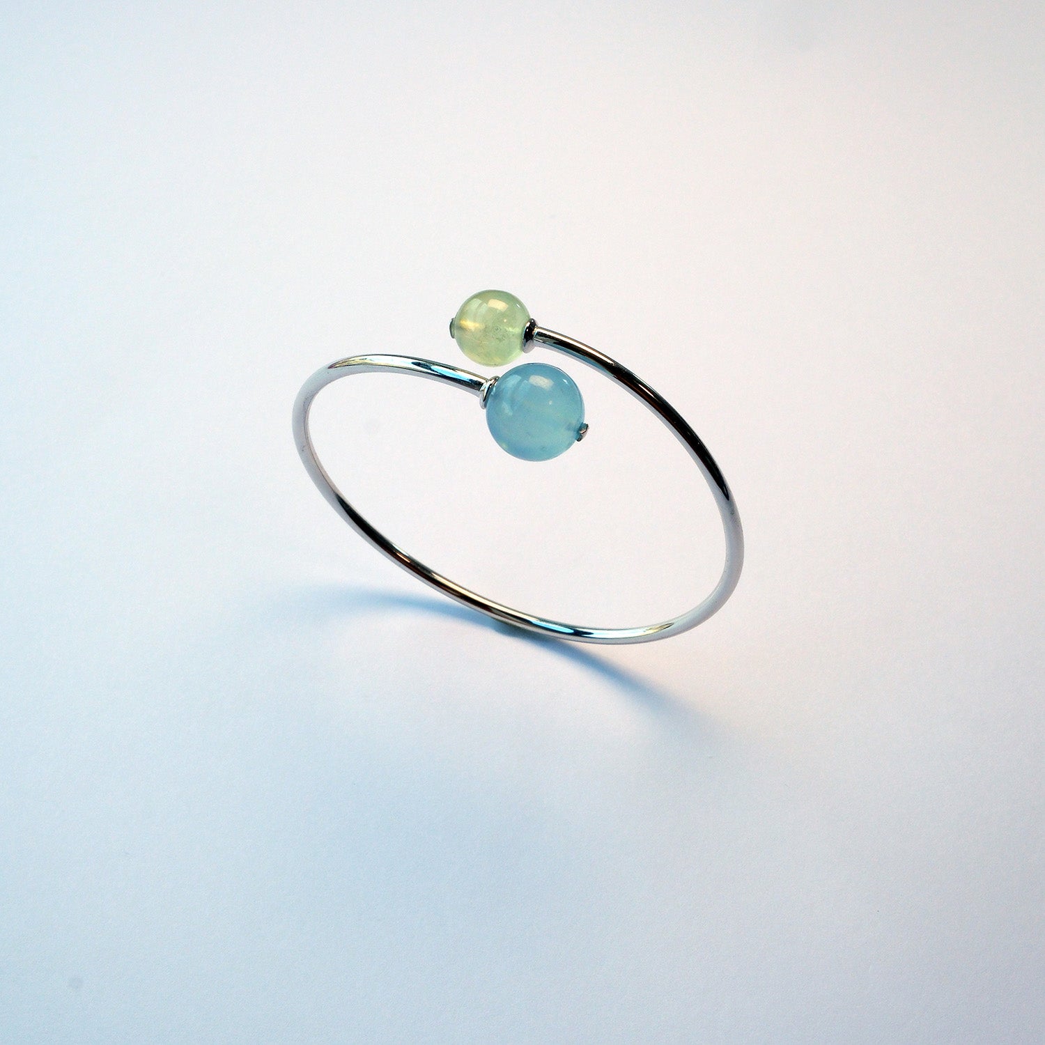 Sterling silver bracelet – aquamarine and prehnite crystal jewellery for harmony.