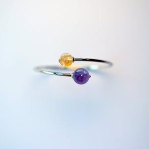 Amethyst and Citrine sterling silver bracelet – handmade UK crystal jewellery for intuition and prosperity.
