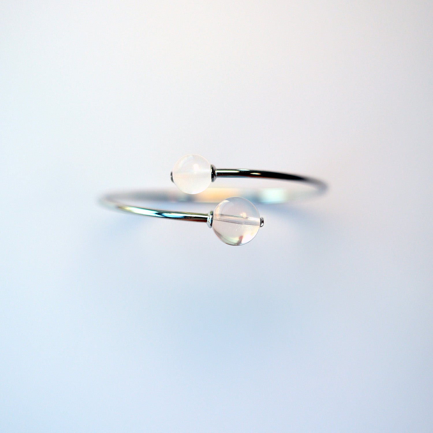 Sterling silver bracelet with quartz beads – minimalist UK handmade jewellery for healing energy.