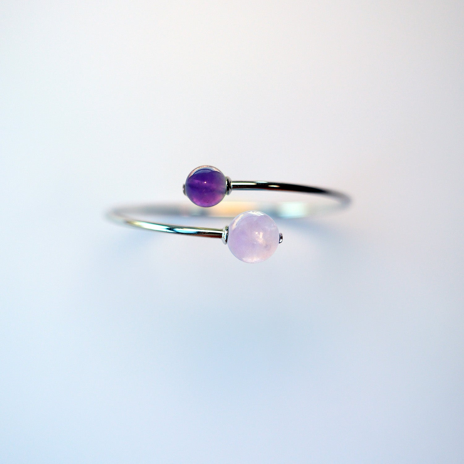 Lavender Amethyst and Amethyst sterling silver bracelet – handmade UK calming crystal jewellery.