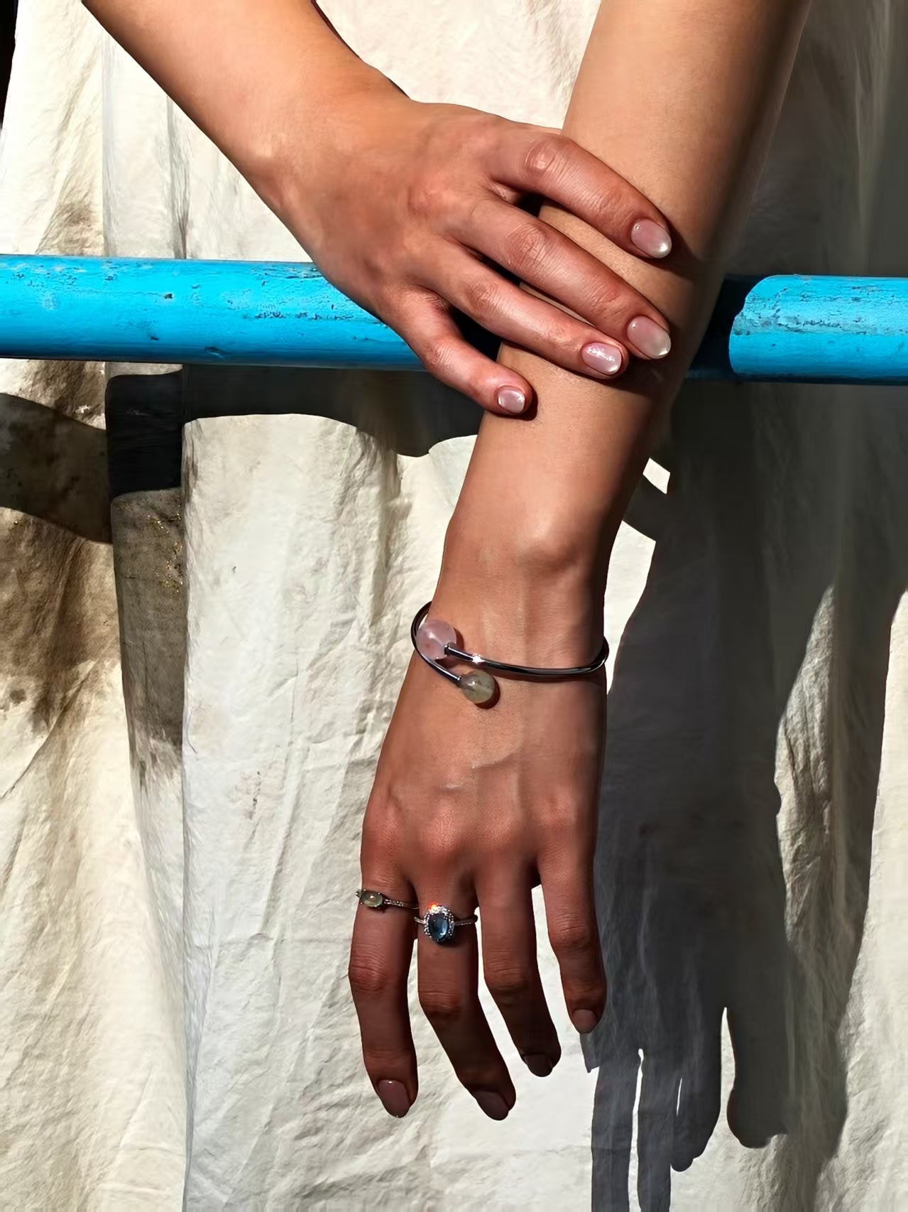 Sterling silver bracelet – rose quartz and prehnite design for compassion and harmony.