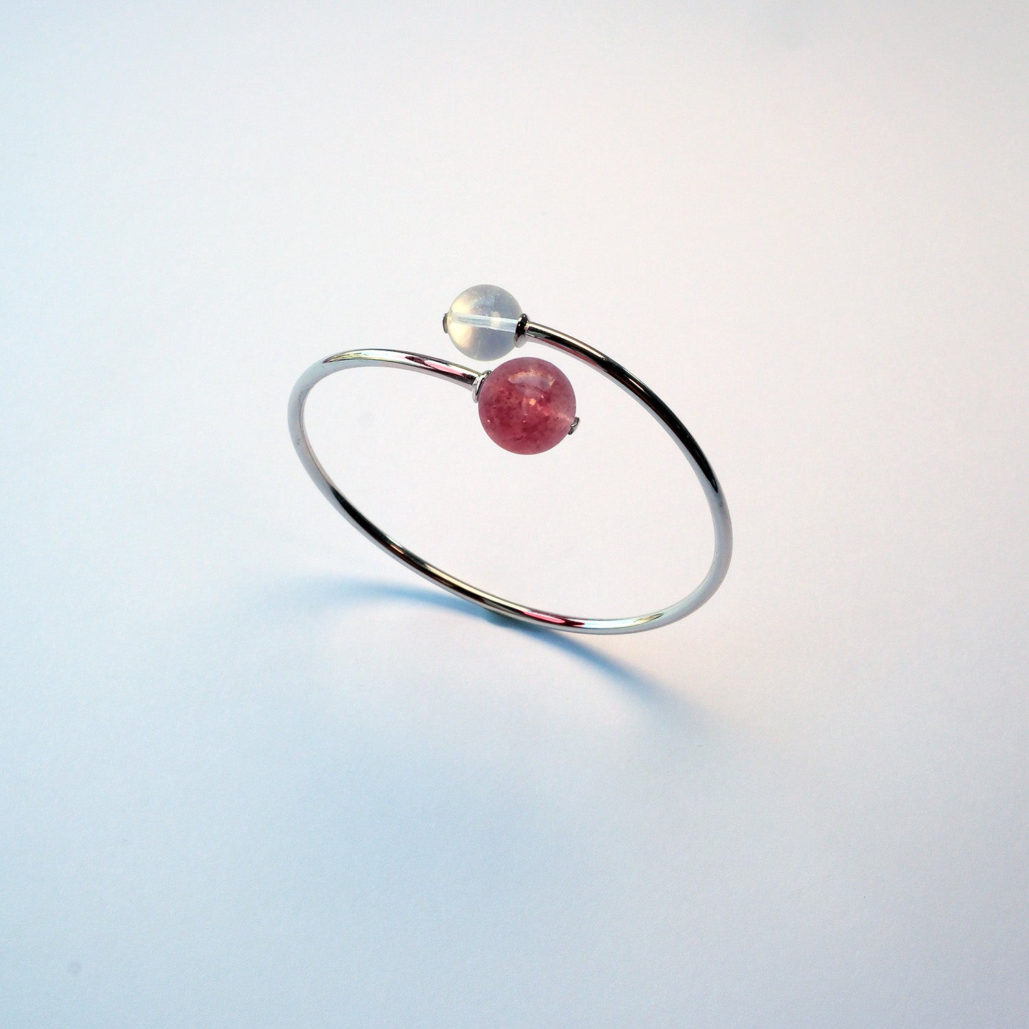 Strawberry Quartz and Clear Quartz sterling silver bracelet – handmade UK jewellery for love.