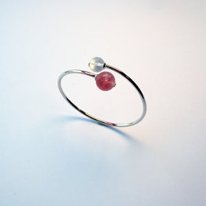 Strawberry Quartz and Clear Quartz sterling silver bracelet – handmade UK jewellery for love.