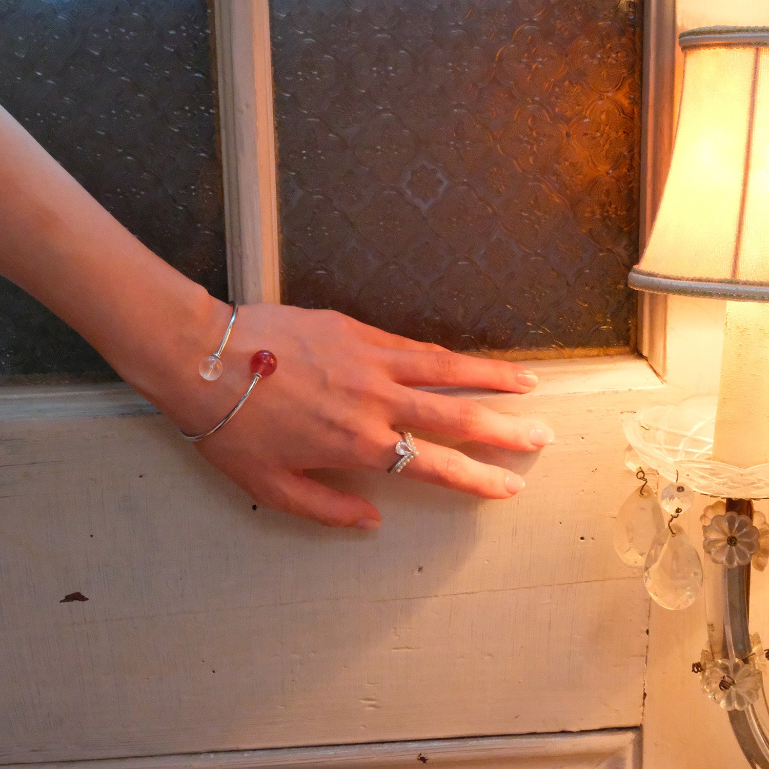 Romantic gift bracelet – handmade with strawberry and clear quartz.