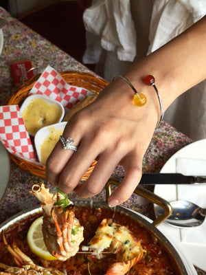 Golden and red gemstone bracelet – Double Star design for courage and success.
