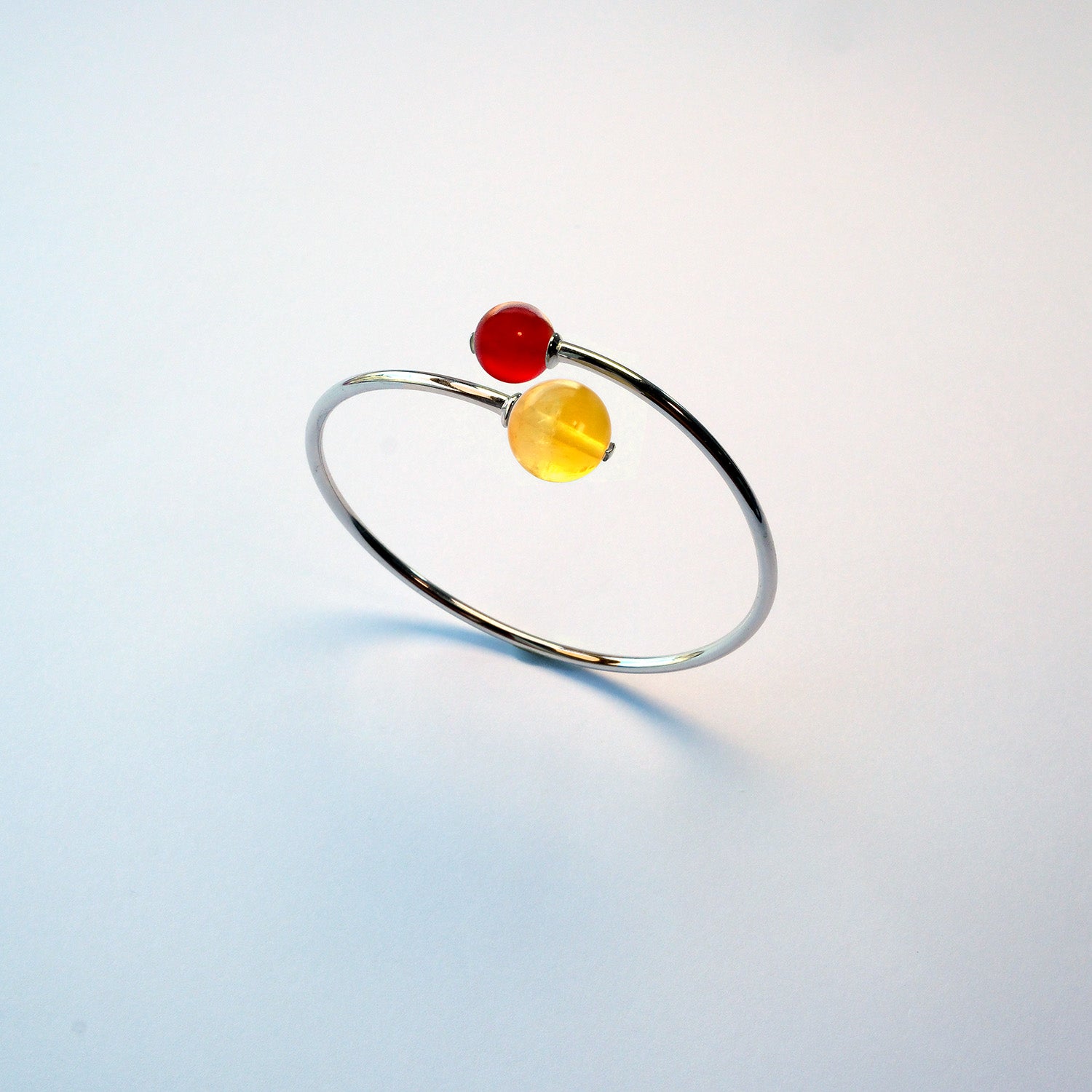 Yellow Fluorite and Carnelian sterling silver bracelet – handmade UK jewellery for vitality.