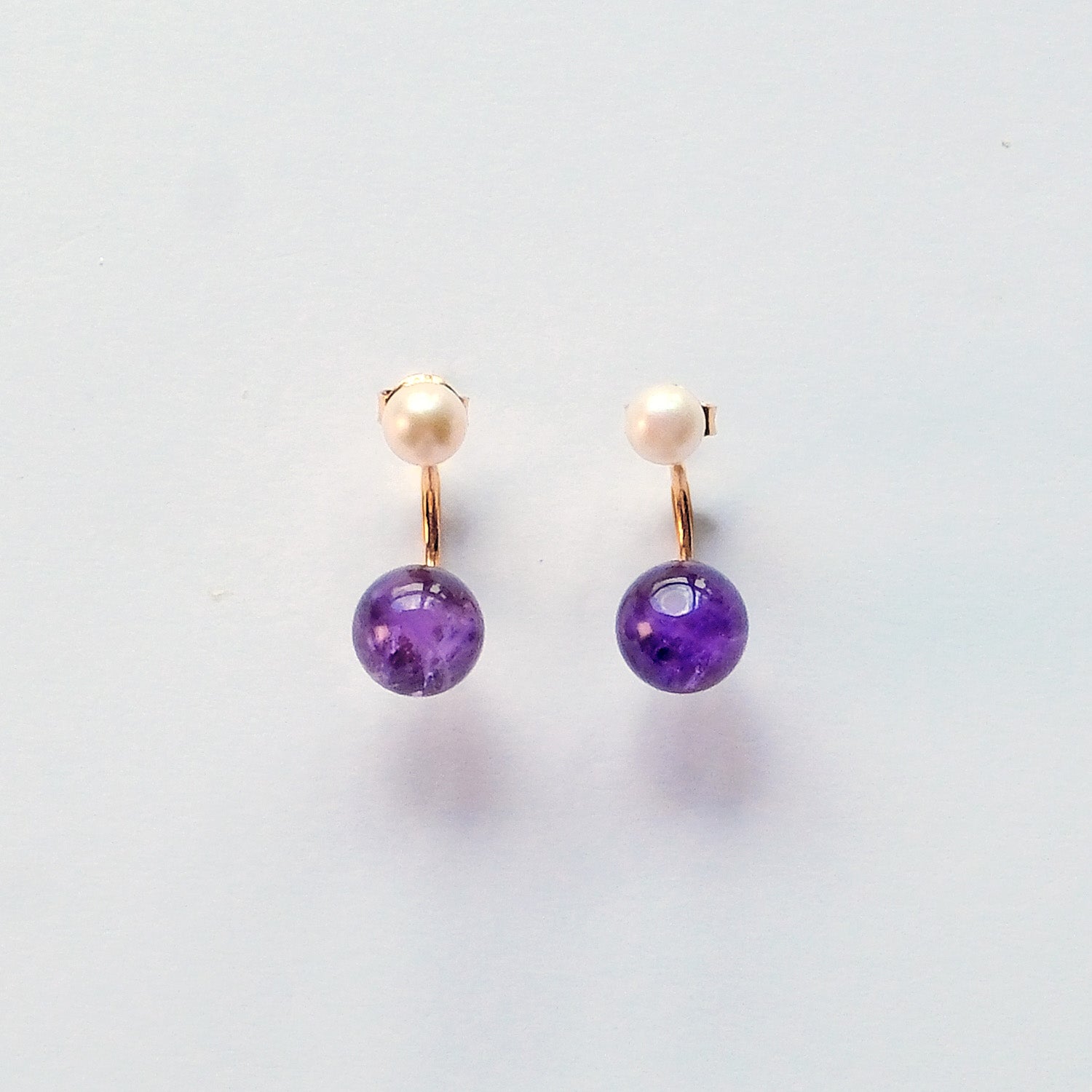Pearl and Amethyst sterling silver earrings – UK handmade jewellery for intuition and clarity.