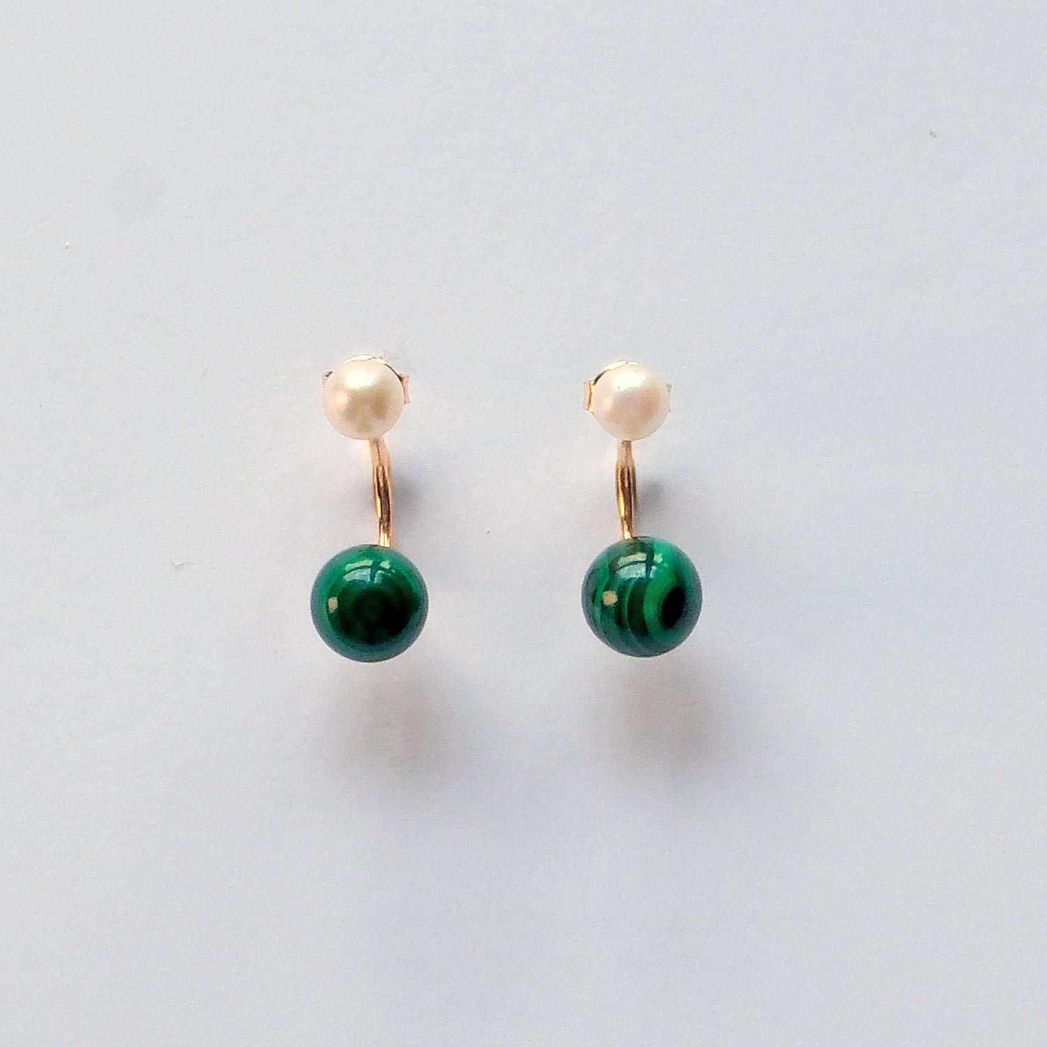 Pearl and Malachite sterling silver earrings – handmade UK jewellery for transformation and protection.