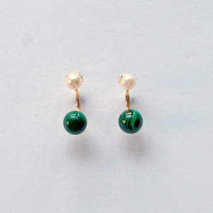 Pearl and Malachite sterling silver earrings – handmade UK jewellery for transformation and protection.