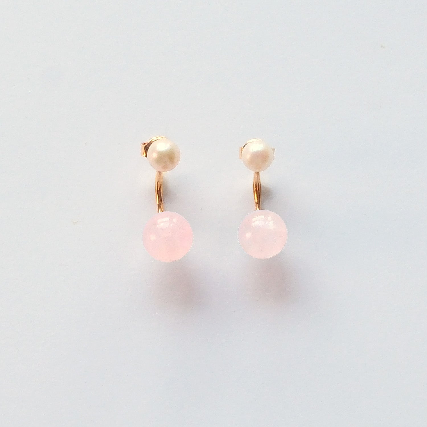Pearl and Rose Quartz sterling silver earrings – handmade UK crystal earrings for love and harmony.