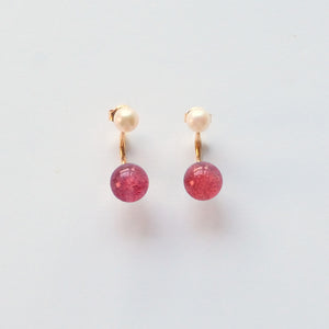 Pearl and Strawberry Quartz sterling silver earrings – UK jewellery for romance and joy.