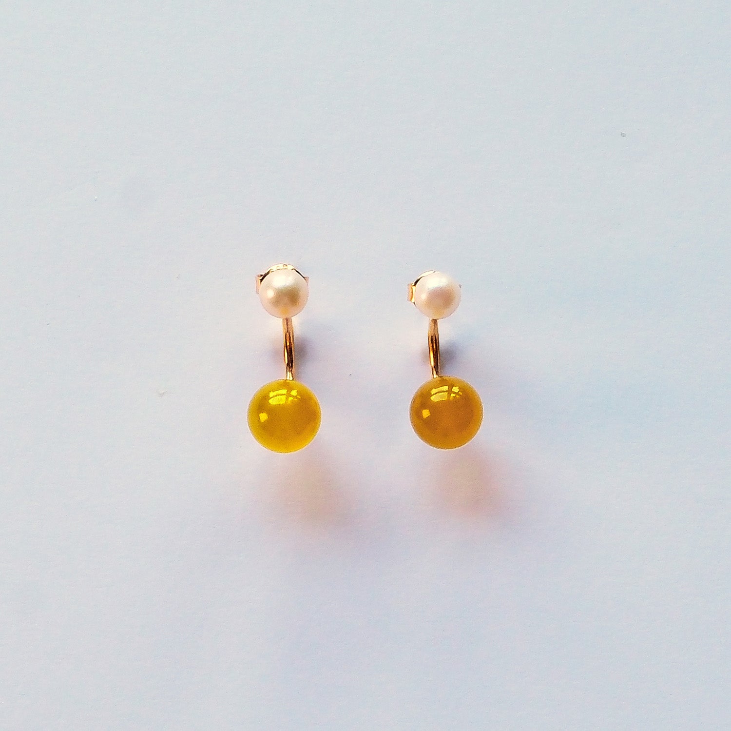 Pearl and Yellow Agate sterling silver earrings – artisan UK jewellery for balance and positivity.