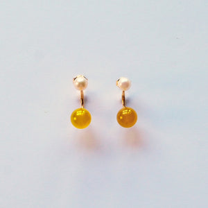 Pearl and Yellow Agate sterling silver earrings – artisan UK jewellery for balance and positivity.