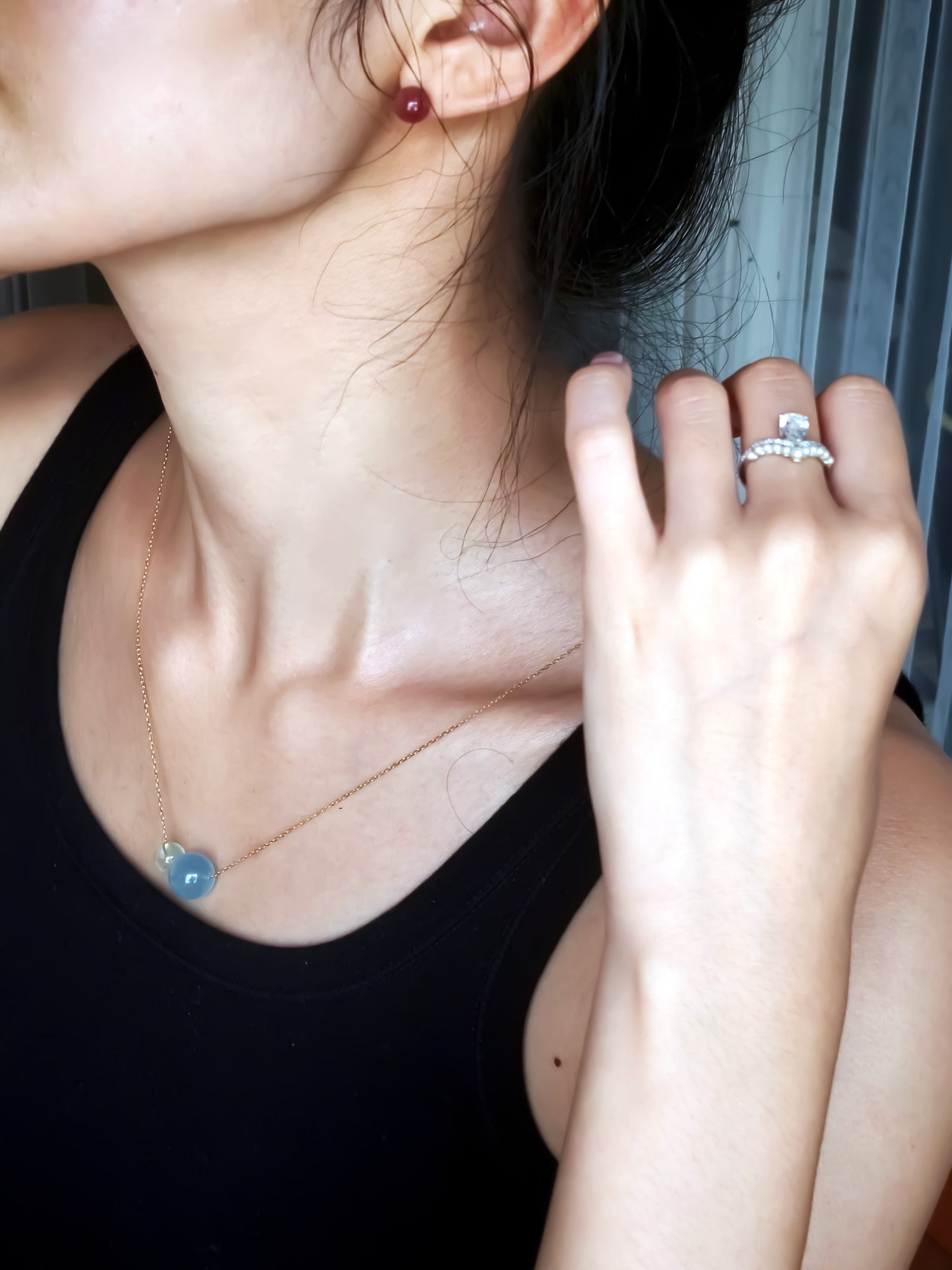 Sterling silver necklace with aquamarine and prehnite beads – perfect for summer holidays, seaside vibes, and daily outfits.