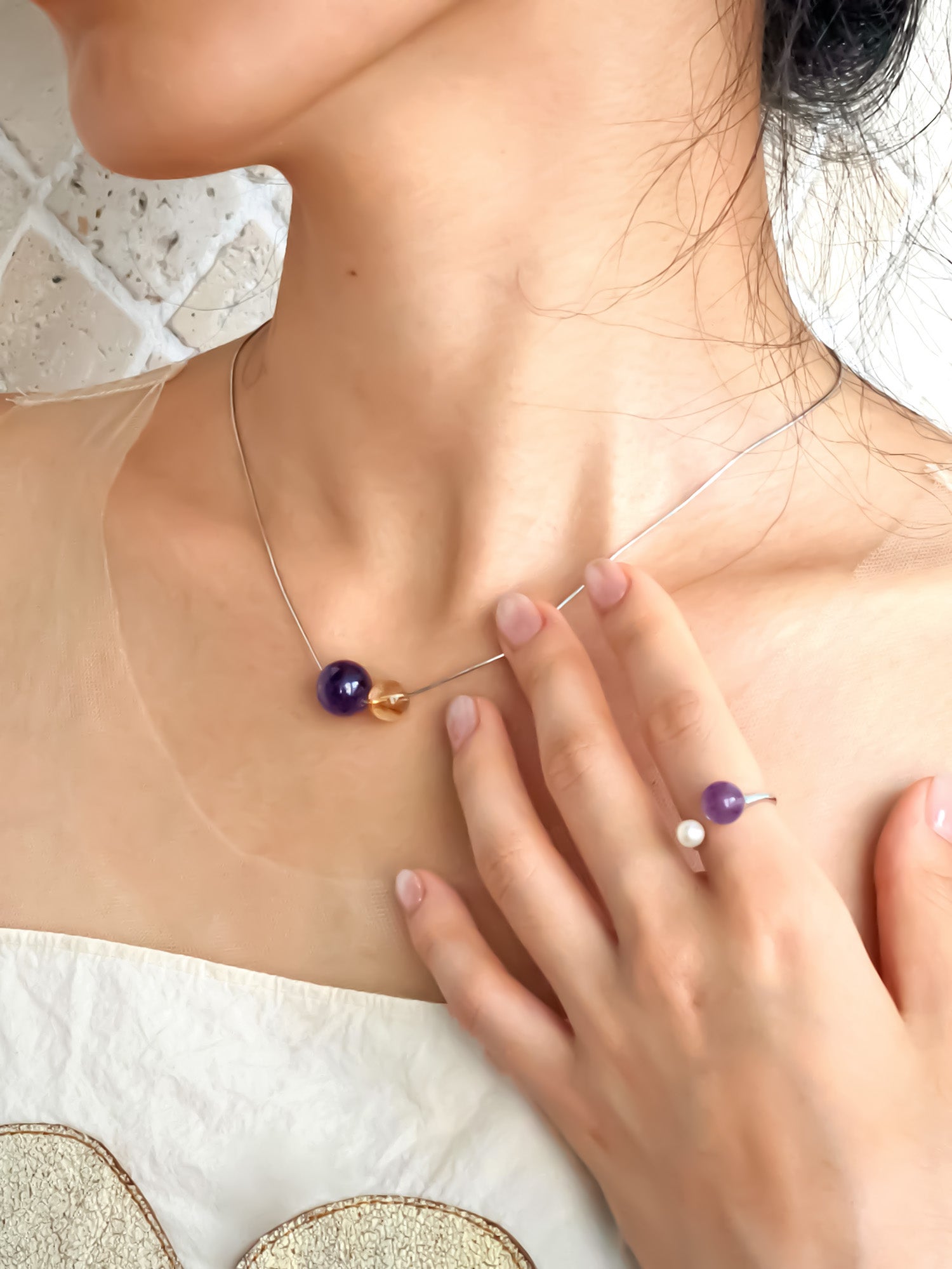 Sterling silver necklace featuring amethyst and citrine beads – unique gift idea for birthdays, graduations, or Christmas.