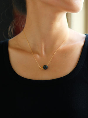 Sterling silver necklace with golden obsidian and citrine beads – grounding jewellery for stability and abundance.