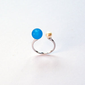 Pearl and Blue Agate sterling silver ring – calming UK artisan crystal jewellery.
