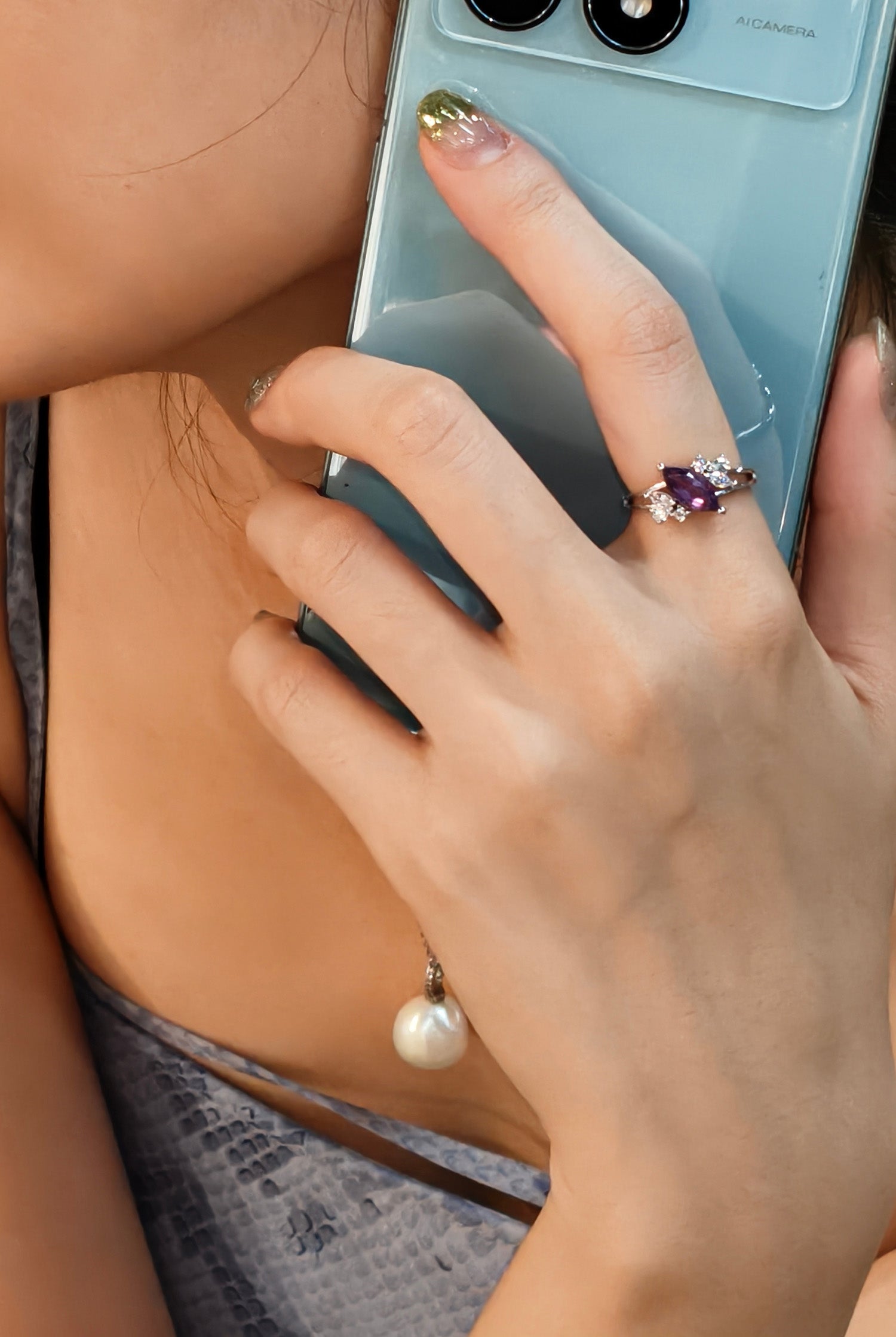 Crystal amethyst sterling silver ring, meaningful gift for holidays and birthdays