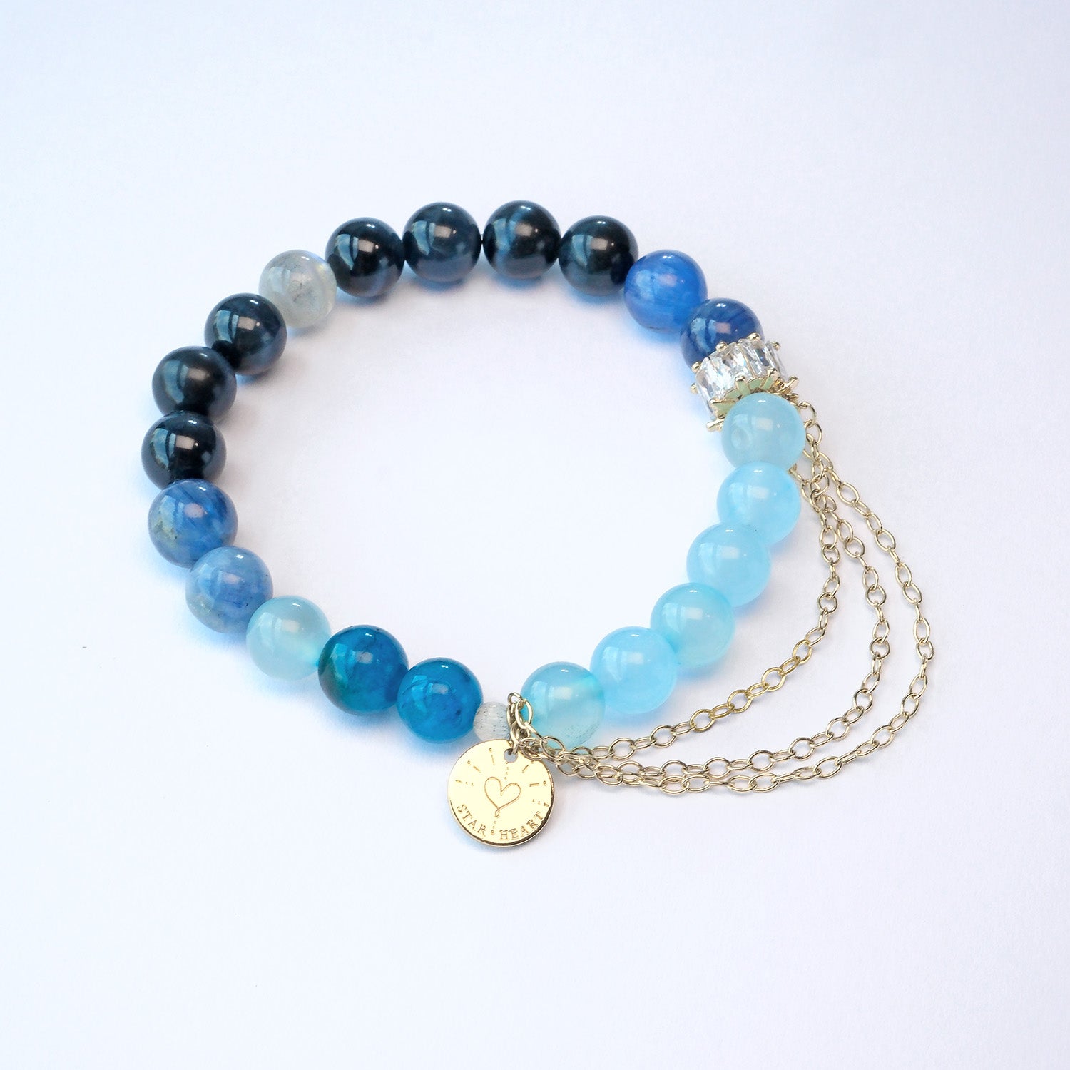 Bubble Nebula natural kyanite and aquamarine bracelet for focus, career, and determination