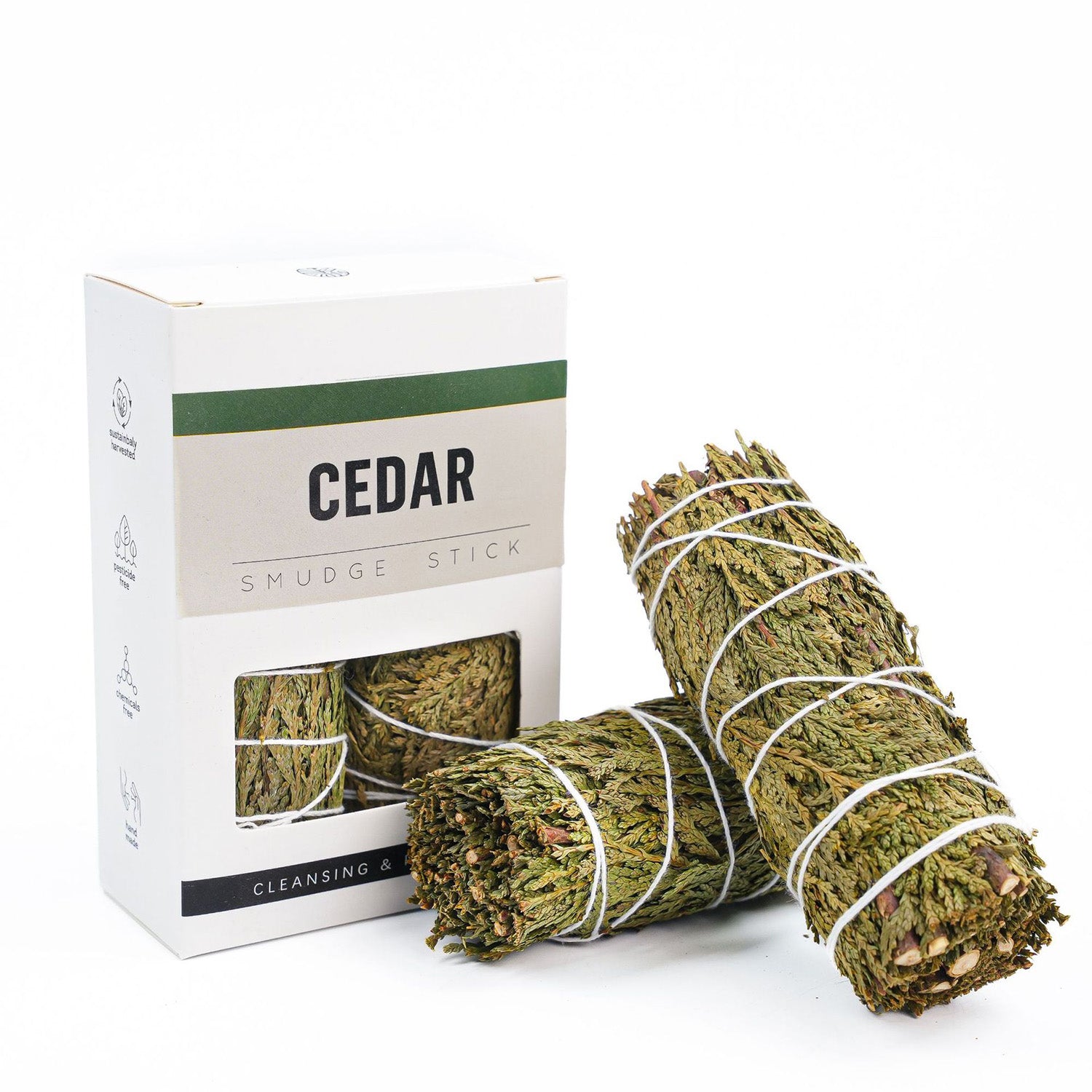 Cedar smudge sticks with packaging