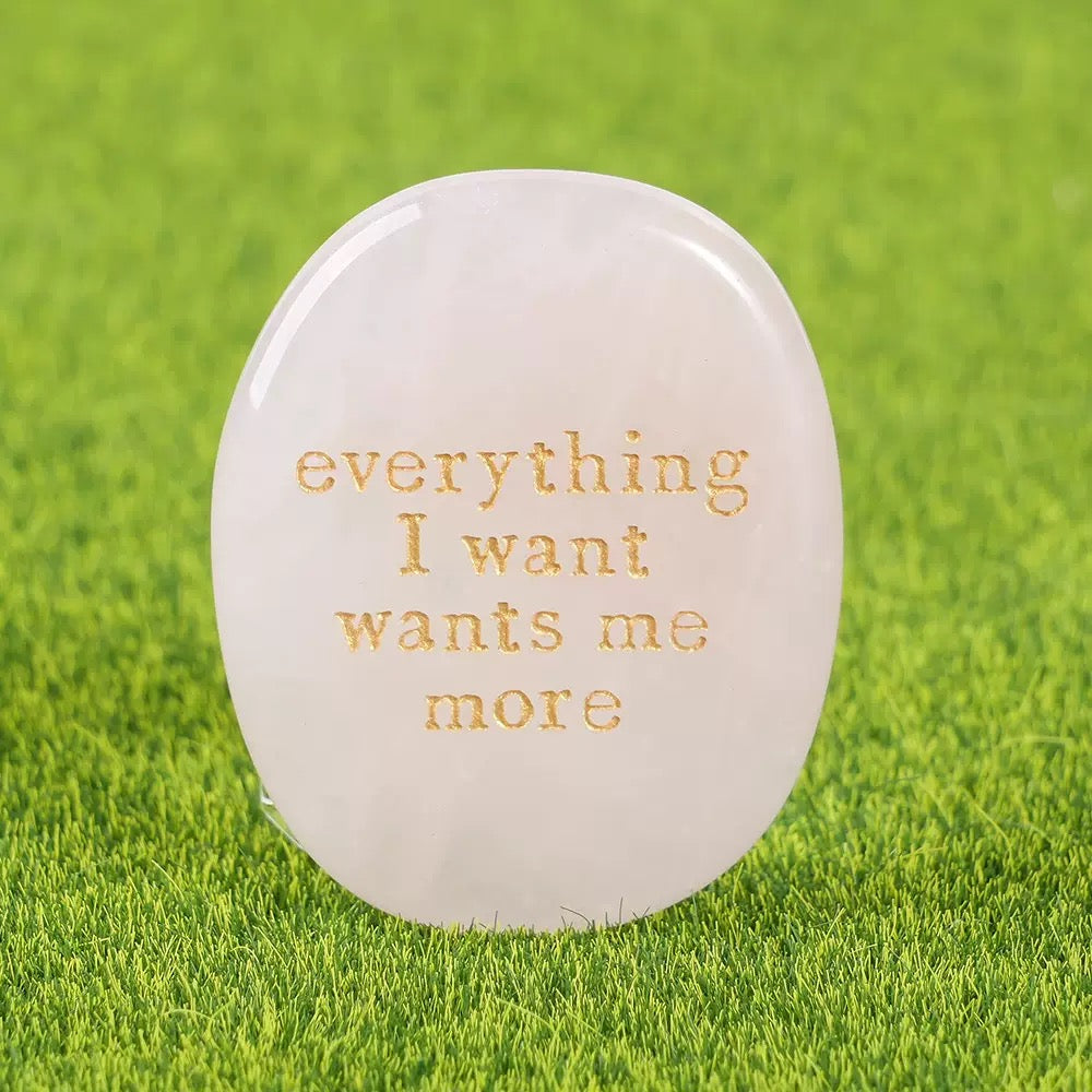 Rose Quartz Affirmation Palm Stone: engraved love and compassion crystal gift UK