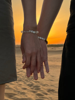 Romantic couple bracelet gift, personalised name bead jewellery for anniversary UK