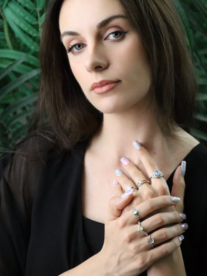 Natural clear quartz gemstone ring in copper band, versatile crystal jewellery for daily wear